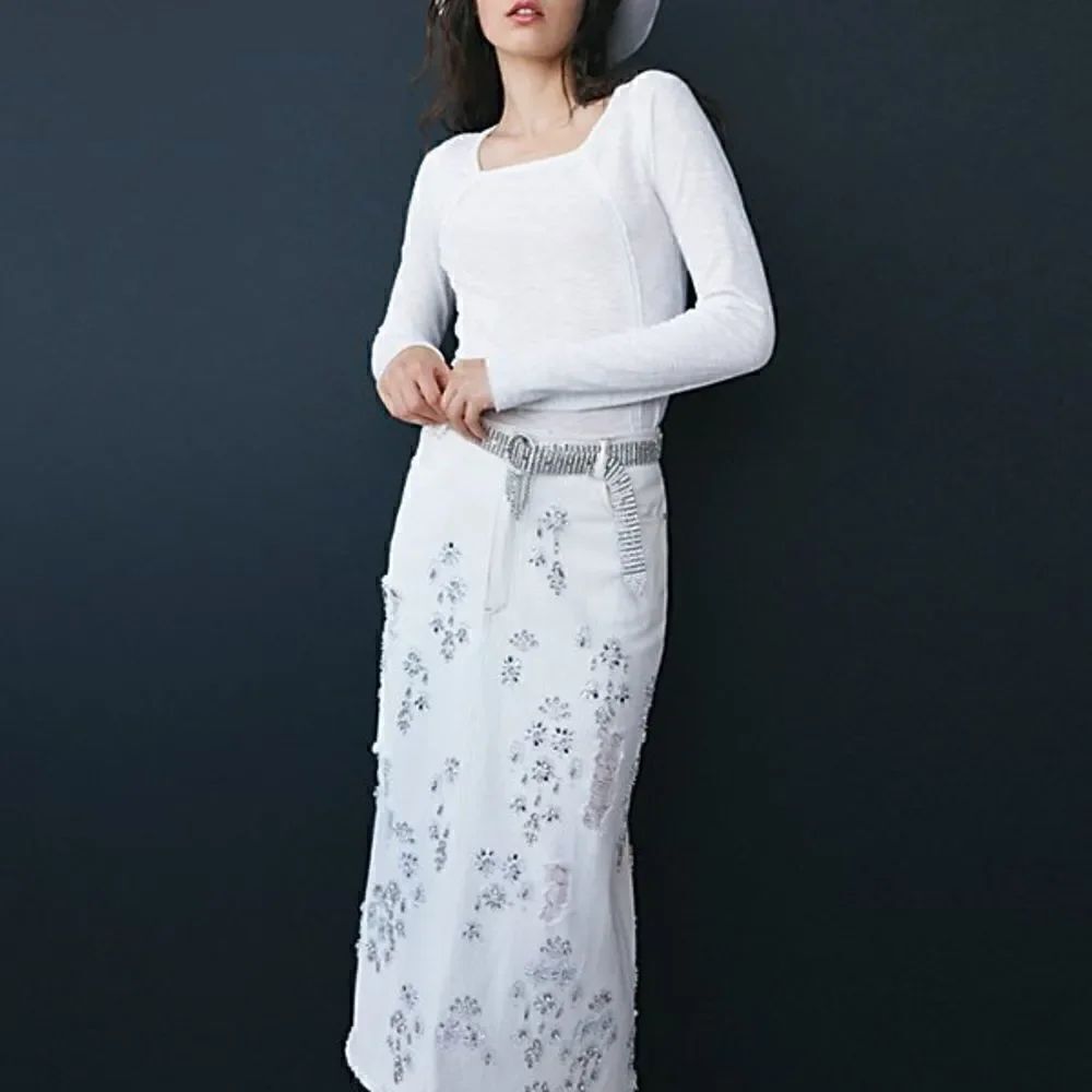 WE THE FREE ECRU DIAMOND IN THE ROUGH MIDI SKIRT WHITE SIZE 4